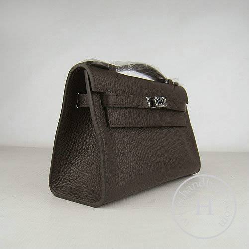 Hermes Mini Kelly 22cm H008 Dark Coffee Calfskin Leather With Silver Hardware - Click Image to Close