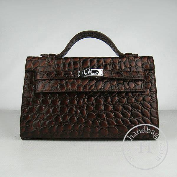Hermes Mini Kelly 22cm H008 Dark Coffee Stone Leather With Silver Hardware