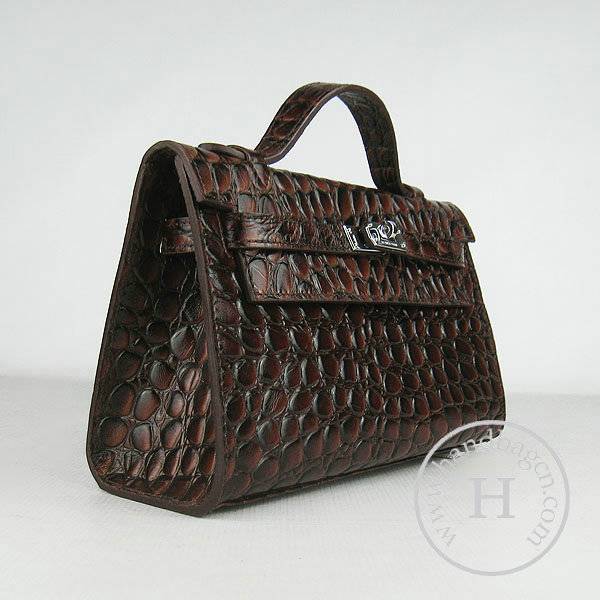Hermes Mini Kelly 22cm H008 Dark Coffee Stone Leather With Silver Hardware - Click Image to Close