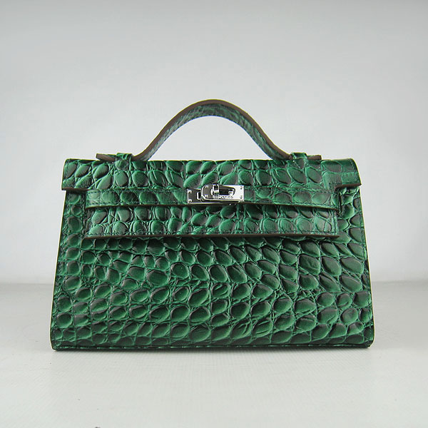 Hermes Mini Kelly 22cm H008 Dark Green Stone Leather With Silver Hardware