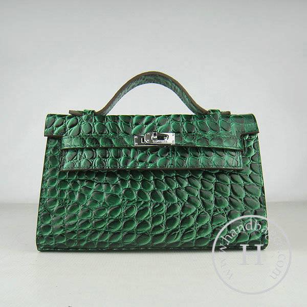Hermes Mini Kelly 22cm H008 Dark Green Stone Leather With Silver Hardware - Click Image to Close