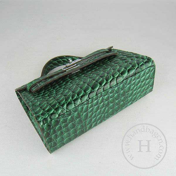 Hermes Mini Kelly 22cm H008 Dark Green Stone Leather With Silver Hardware - Click Image to Close
