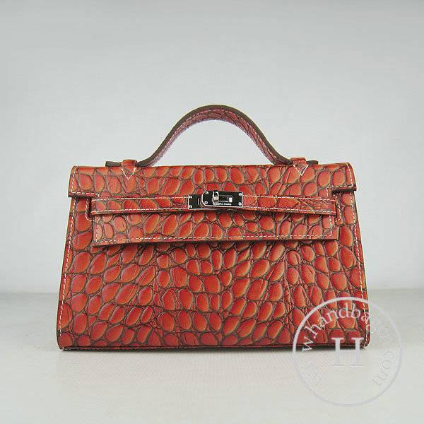 Hermes Mini Kelly 22cm H008 Dark Orange Stone Leather With Silver Hardware - Click Image to Close