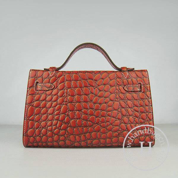 Hermes Mini Kelly 22cm H008 Dark Orange Stone Leather With Silver Hardware - Click Image to Close