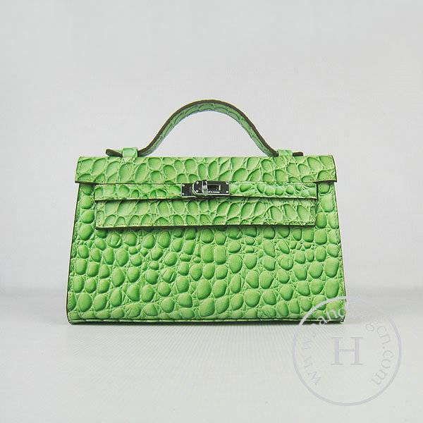Hermes Mini Kelly 22cm H008 Green Stone Leather With Silver Hardware