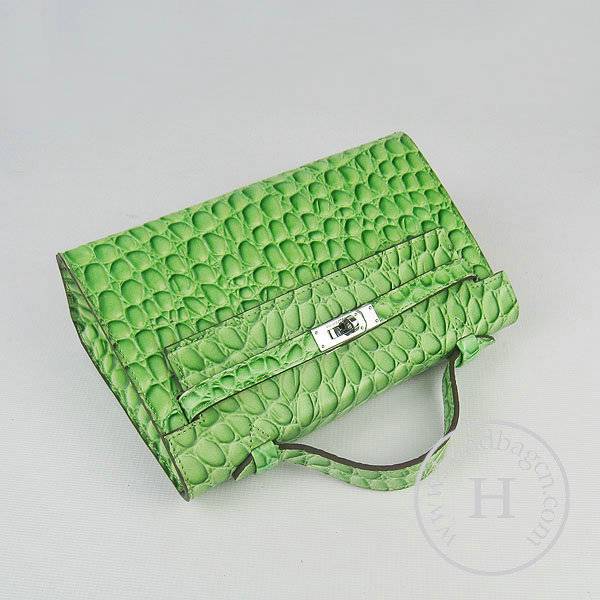 Hermes Mini Kelly 22cm H008 Green Stone Leather With Silver Hardware - Click Image to Close