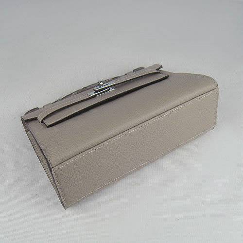 Hermes Mini Kelly 22cm H008 Gray Calfskin Leather With Silver Hardware - Click Image to Close