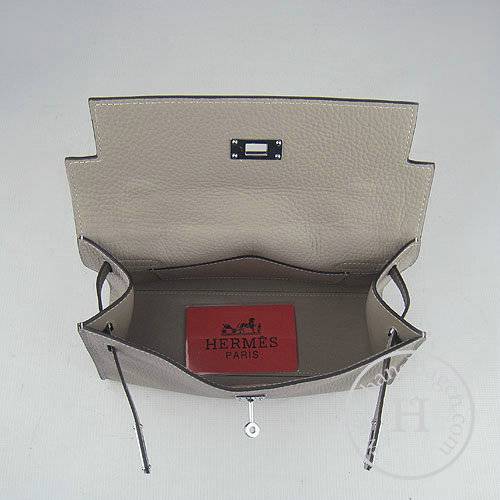 Hermes Mini Kelly 22cm H008 Gray Calfskin Leather With Silver Hardware - Click Image to Close