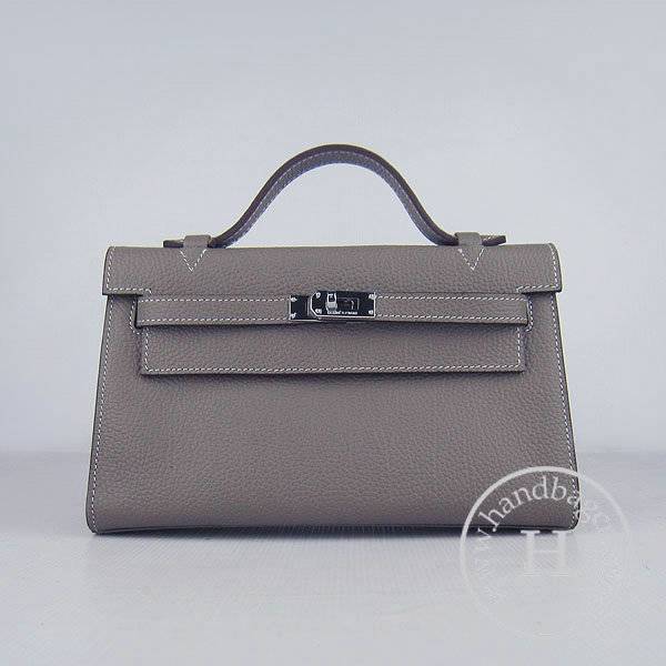 Hermes Mini Kelly 22cm H008 Gray Cowhide Leather With Silver Hardware