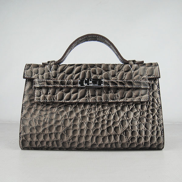 Hermes Mini Kelly 22cm H008 Gray Stone Leather With Silver Hardware - Click Image to Close