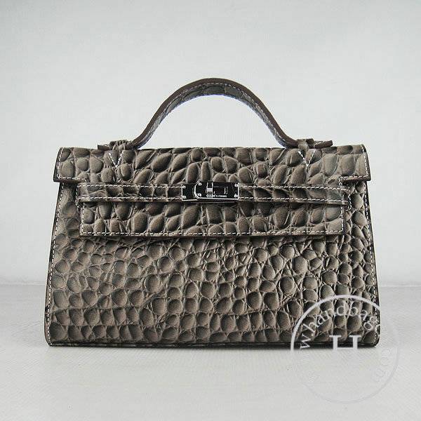 Hermes Mini Kelly 22cm H008 Gray Stone Leather With Silver Hardware