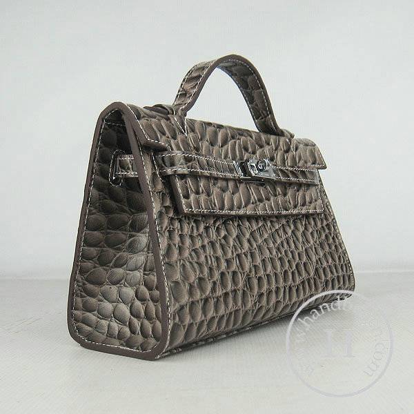 Hermes Mini Kelly 22cm H008 Gray Stone Leather With Silver Hardware