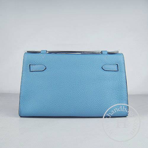 Hermes Mini Kelly 22cm H008 Light Blue Calfskin Leather With Silver Hardware