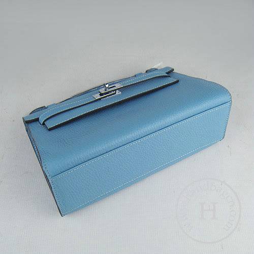 Hermes Mini Kelly 22cm H008 Light Blue Calfskin Leather With Silver Hardware - Click Image to Close