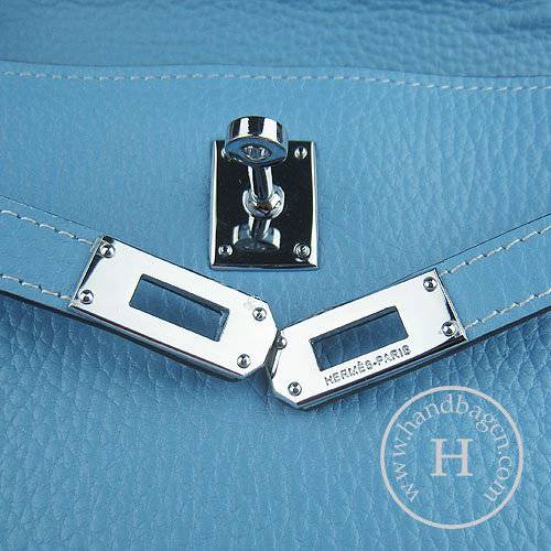 Hermes Mini Kelly 22cm H008 Light Blue Calfskin Leather With Silver Hardware - Click Image to Close