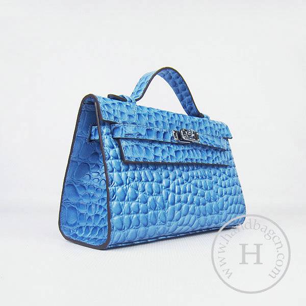 Hermes Mini Kelly 22cm H008 Light Blue Stone Leather With Silver Hardware