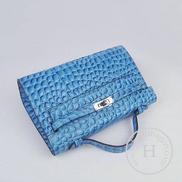 Hermes Mini Kelly 22cm H008 Light Blue Stone Leather With Silver Hardware - Click Image to Close