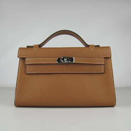 Hermes Mini Kelly 22cm H008 Light Coffee Calfskin Leather With Silver Hardware - Click Image to Close