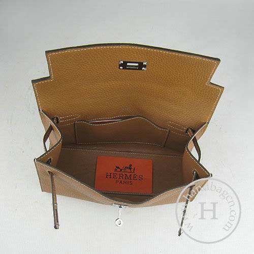 Hermes Mini Kelly 22cm H008 Light Coffee Calfskin Leather With Silver Hardware