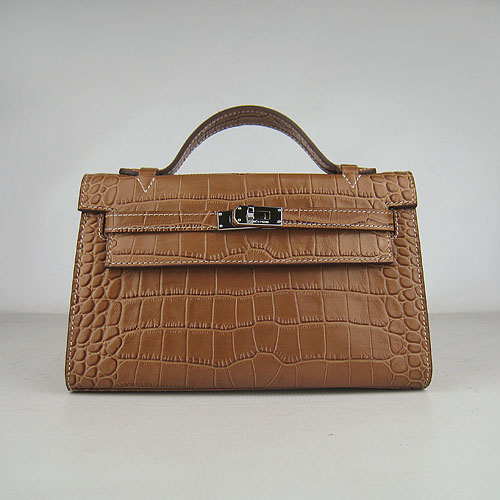 Hermes Mini Kelly 22cm H008 Light Coffee Alligator Leather With Silver Hardware - Click Image to Close