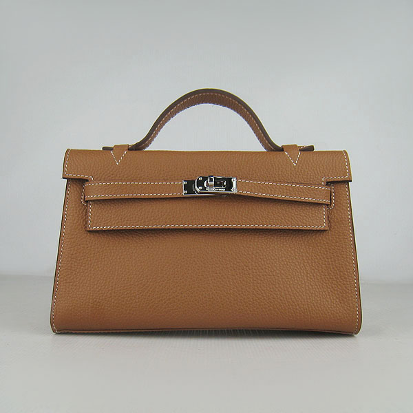 Hermes Mini Kelly 22cm H008 Light Coffee Cowhide Leather With Silver Hardware