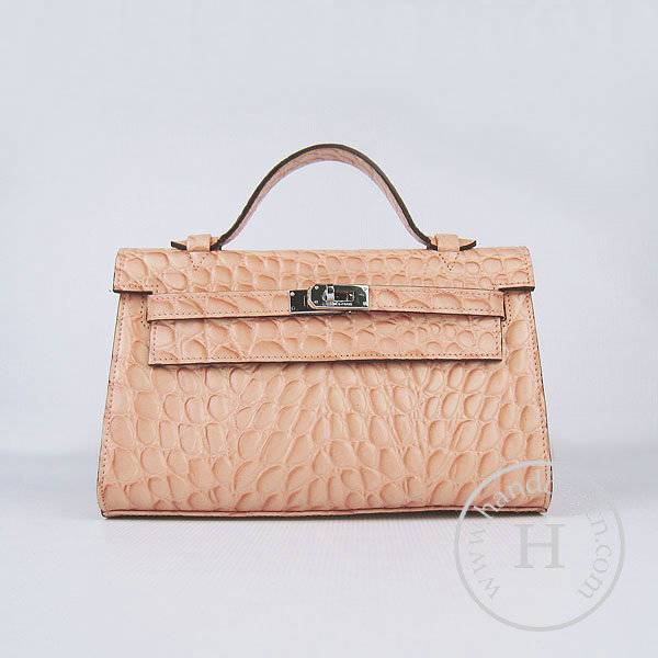 Hermes Mini Kelly 22cm H008 Light Orange Stone Leather With Silver Hardware - Click Image to Close