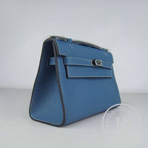 Hermes Mini Kelly 22cm H008 Medium Blue Calfskin Leather With Silver Hardware