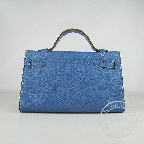 Hermes Mini Kelly 22cm H008 Medium Blue Cowhide Leather With Silver Hardware