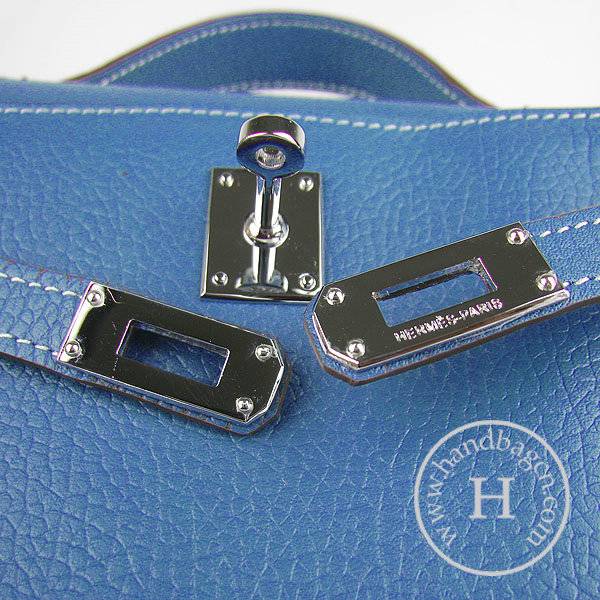 Hermes Mini Kelly 22cm H008 Medium Blue Cowhide Leather With Silver Hardware - Click Image to Close