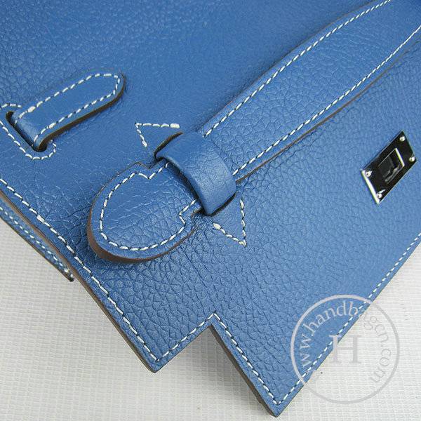 Hermes Mini Kelly 22cm H008 Medium Blue Cowhide Leather With Silver Hardware - Click Image to Close