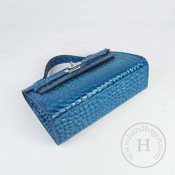 Hermes Mini Kelly 22cm H008 Medium Blue Stone Leather With Silver Hardware - Click Image to Close
