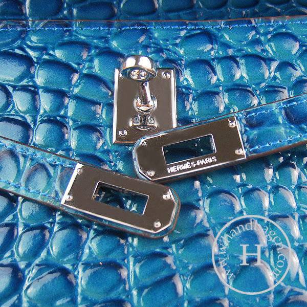 Hermes Mini Kelly 22cm H008 Medium Blue Stone Leather With Silver Hardware