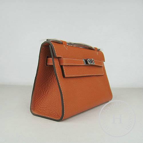Hermes Mini Kelly 22cm H008 Orange Calfskin Leather With Silver Hardware - Click Image to Close