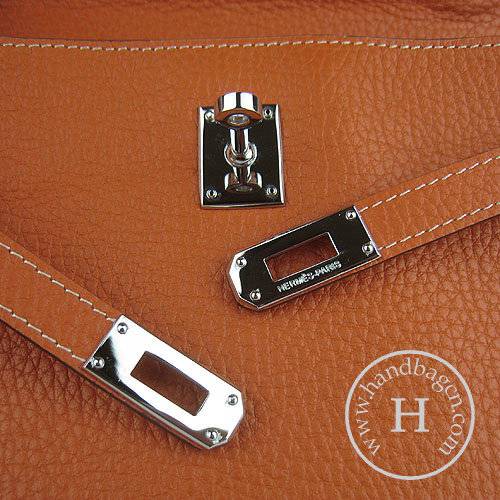 Hermes Mini Kelly 22cm H008 Orange Calfskin Leather With Silver Hardware - Click Image to Close