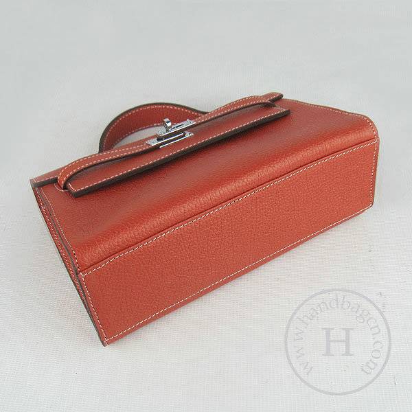 Hermes Mini Kelly 22cm H008 Orange Cowhide Leather With Silver Hardware - Click Image to Close