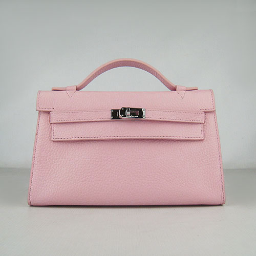 Hermes Mini Kelly 22cm H008 Pink Calfskin Leather With Silver Hardware - Click Image to Close