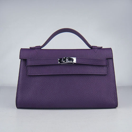 Hermes Mini Kelly 22cm H008 Purple Calfskin Leather With Silver Hardware