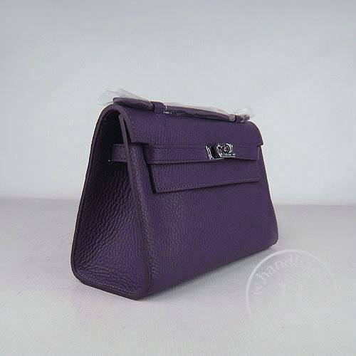 Hermes Mini Kelly 22cm H008 Purple Calfskin Leather With Silver Hardware - Click Image to Close