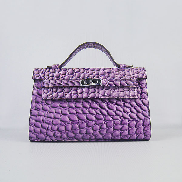 Hermes Mini Kelly 22cm H008 Purple Stone Leather With Silver Hardware