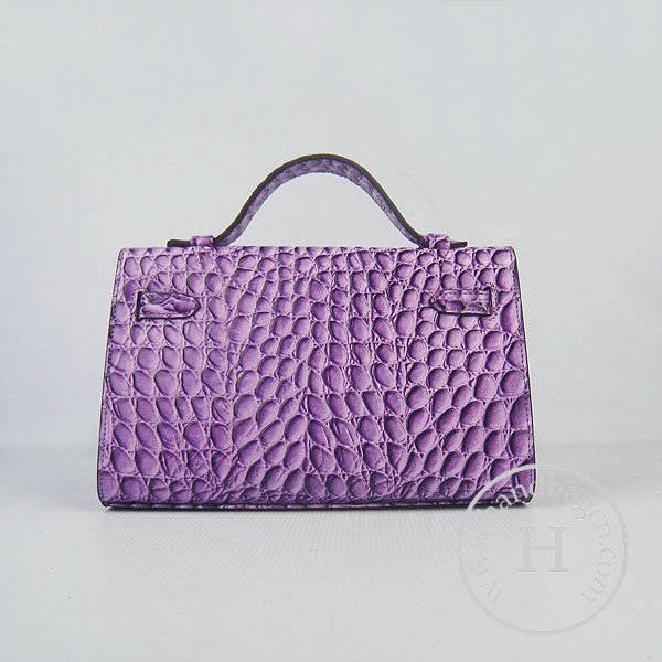 Hermes Mini Kelly 22cm H008 Purple Stone Leather With Silver Hardware