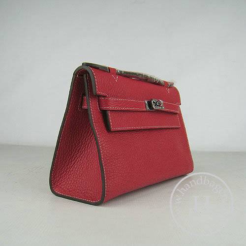 Hermes Mini Kelly 22cm H008 Red Calfskin Leather With Silver Hardware - Click Image to Close