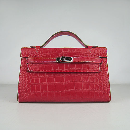Hermes Mini Kelly 22cm H008 Red Alligator Leather With Silver Hardware