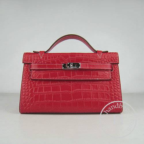 Hermes Mini Kelly 22cm H008 Red Alligator Leather With Silver Hardware - Click Image to Close