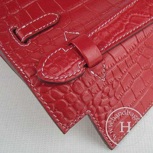 Hermes Mini Kelly 22cm H008 Red Alligator Leather With Silver Hardware - Click Image to Close