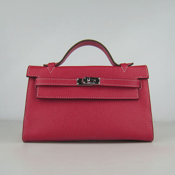 Hermes Mini Kelly 22cm H008 Red Cowhide Leather With Silver Hardware