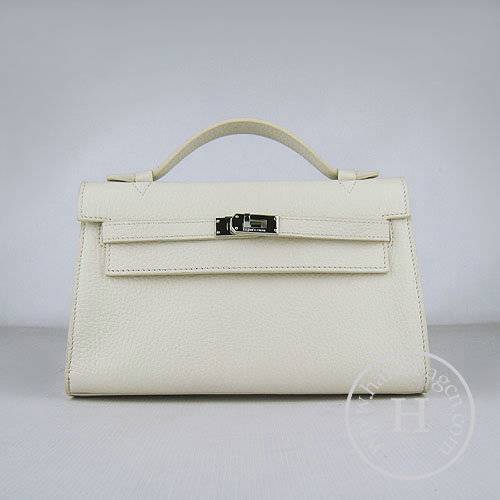Hermes Mini Kelly 22cm H008 Cream Calfskin Leather With Silver Hardware