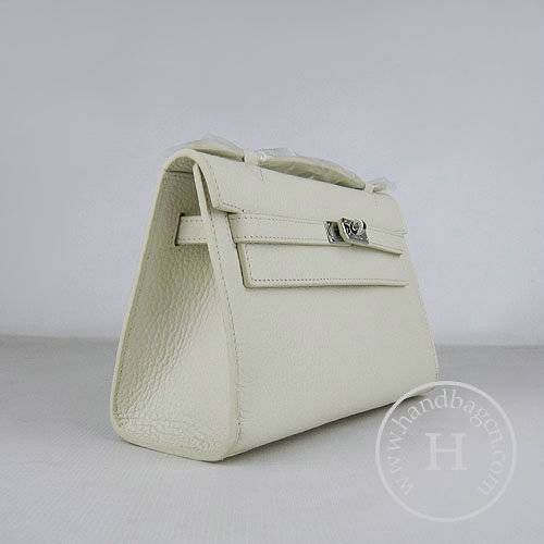 Hermes Mini Kelly 22cm H008 Cream Calfskin Leather With Silver Hardware