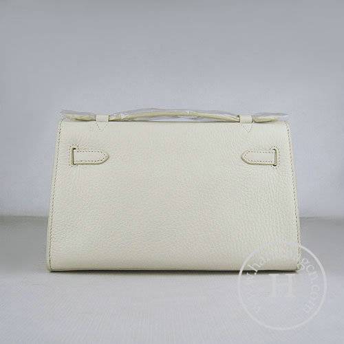 Hermes Mini Kelly 22cm H008 Cream Calfskin Leather With Silver Hardware - Click Image to Close