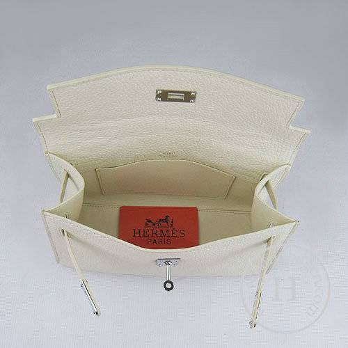 Hermes Mini Kelly 22cm H008 Cream Calfskin Leather With Silver Hardware - Click Image to Close