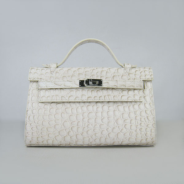 Hermes Mini Kelly 22cm H008 Cream Stone Leather With Silver Hardware